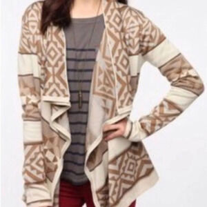 Staring at Stars Tan Aztec Print Waterfall Drape Cardigan
